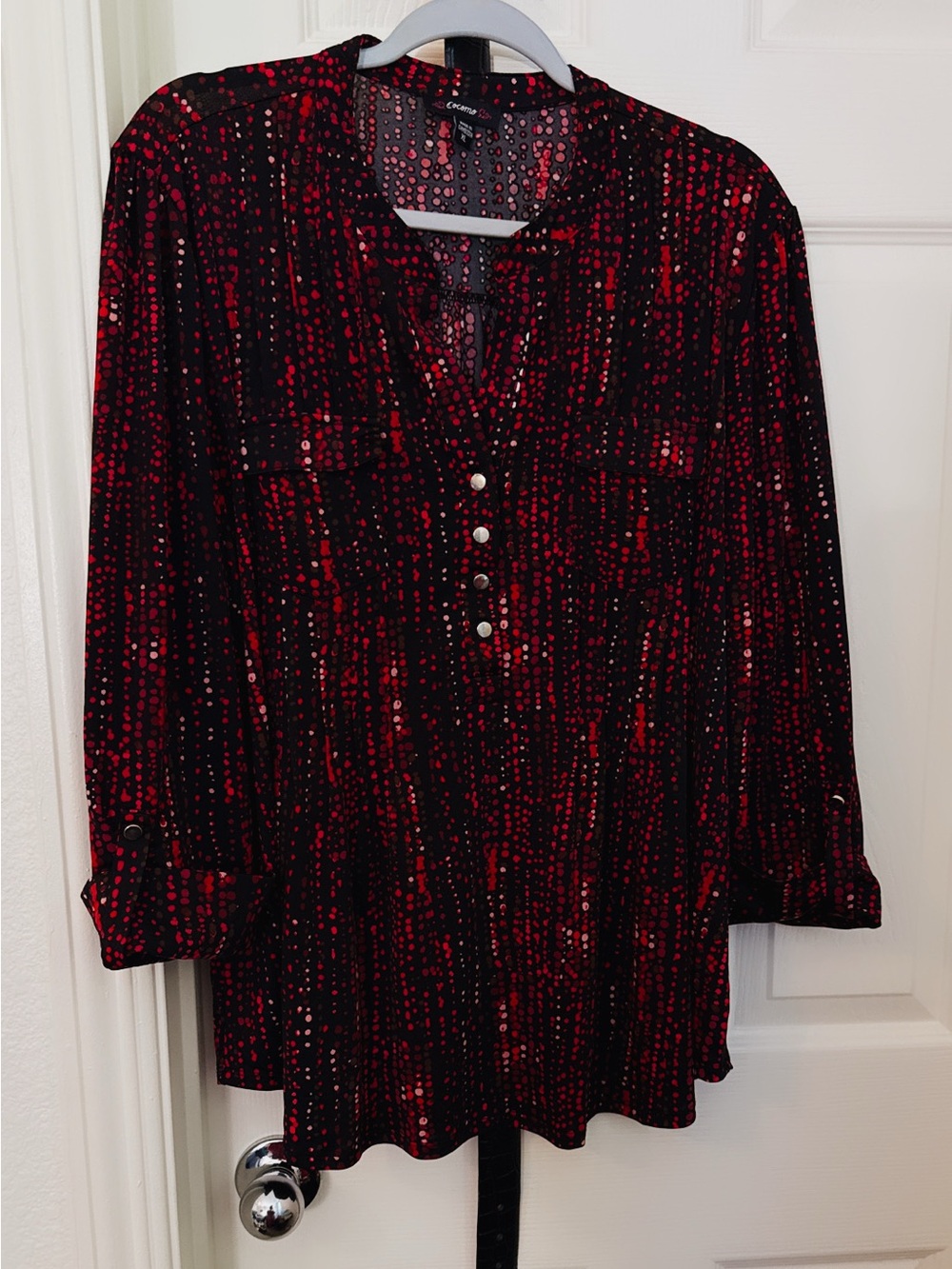 Cocomo Black and Red Sequin-Print Henley Tunic